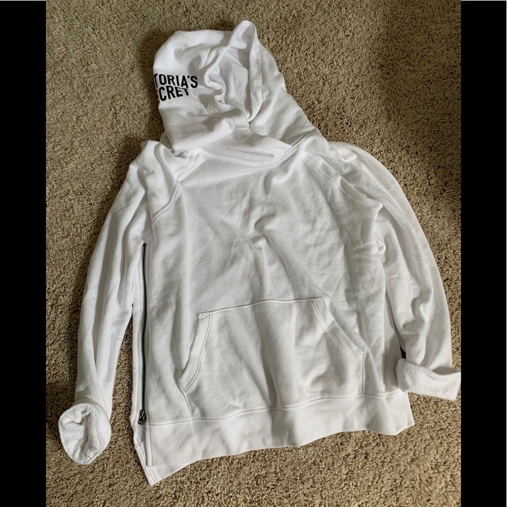Victoria Secret White Hoodie with Zipper Detail- M